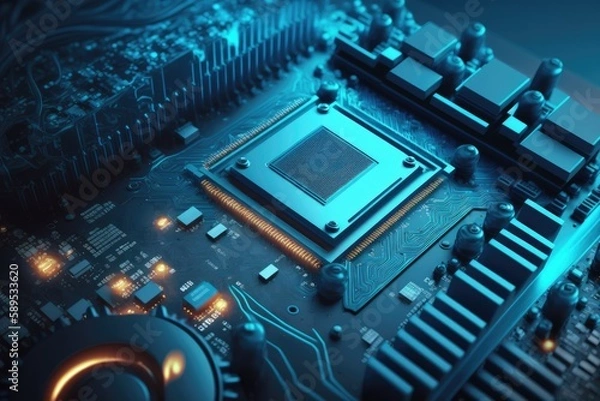 Obraz Abstract circuit board technology background. Modern  Electronic technology futuristic.Generative AI