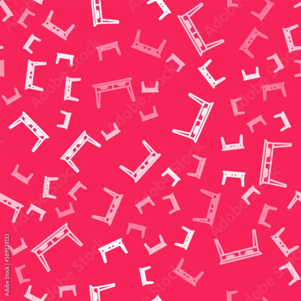 Fototapeta White line Office desk icon isolated seamless pattern on red background. Vector