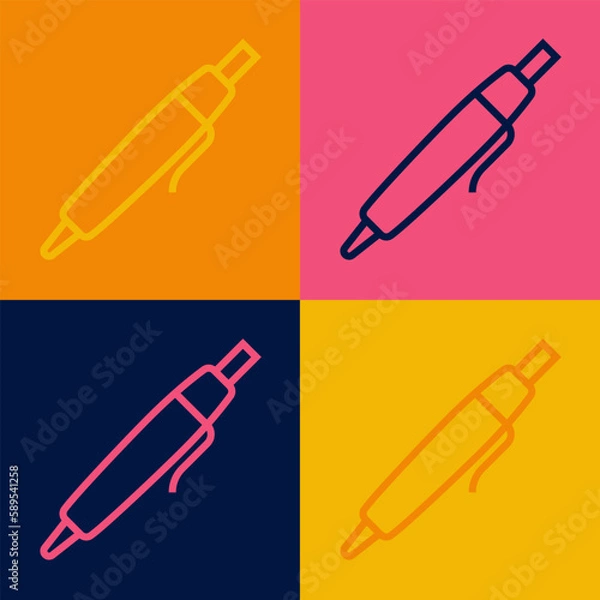 Fototapeta Pop art line Pen icon isolated on color background. Vector