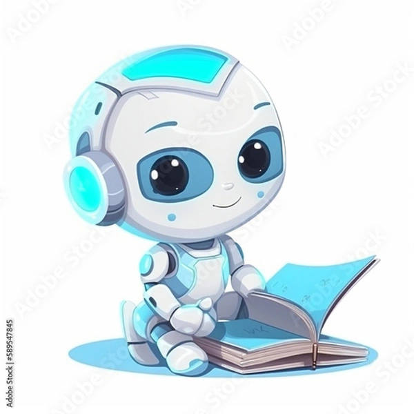 Obraz Cute robot reading a book｜Generative AI