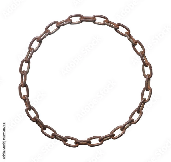 Obraz Rusty chain circle (with clipping path) isolated on white background