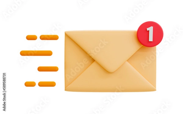 Fototapeta 3d minimal online mail sending. Online chatting icon. quick and fast online communication. mail icon with speed lines. 3d illustration.