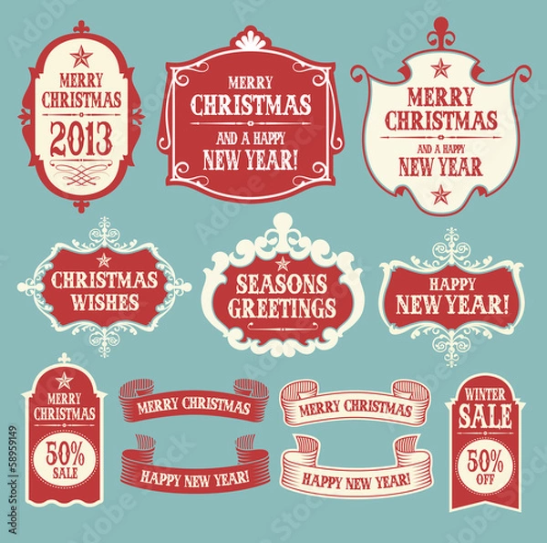 Obraz Christmas labels and ribbons