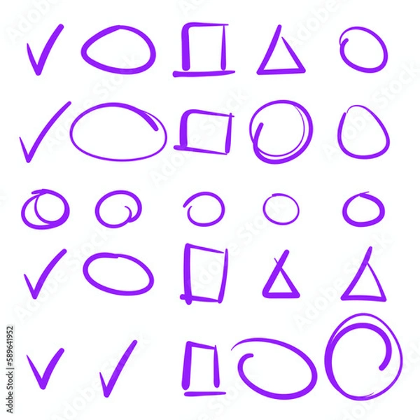 Obraz Purple Swirls Swoosh Marks with Vector Hand Drawn Highlighter Accent Line Designs
