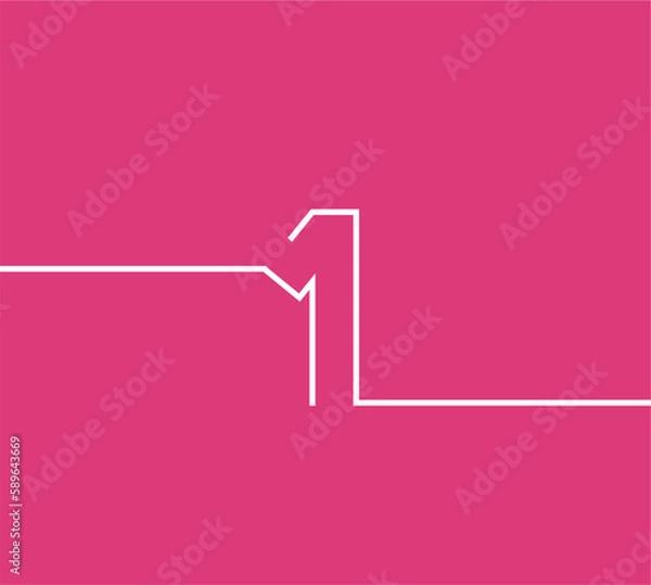Fototapeta vector design line number 1 with sticking out to 2 sides. with white on pink background