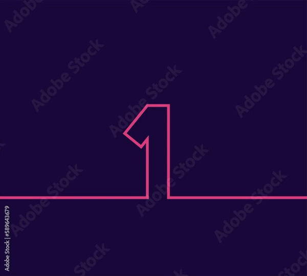 Fototapeta vector design line number 1 with sticking out to 2 sides. with pink on a dark blue background