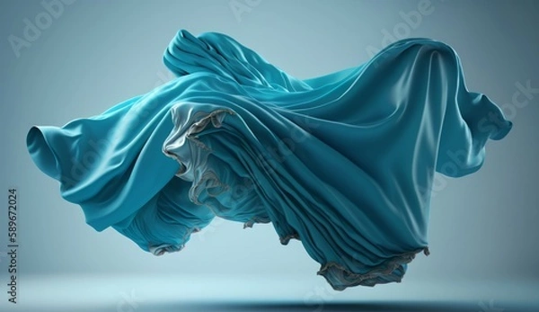 Fototapeta Floating Blue Fabric, ai generative