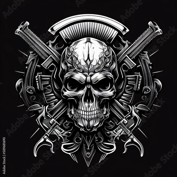 Fototapeta skull Guns Logo: Aggressive Emblem with Graphic Style - generative AI