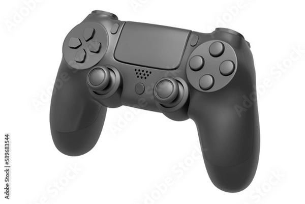 Fototapeta Realistic video game joystick with black chrome texture isolated on white