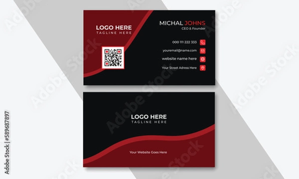 Fototapeta Red Corporate Business Card Layout, Simple and clean business card design, Personal visiting card with company logo. Vector illustration, Modern and simple business card design