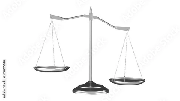 Fototapeta Silver imbalance Libra scales of justice isolated on transparent background. Scales concept. 3D render