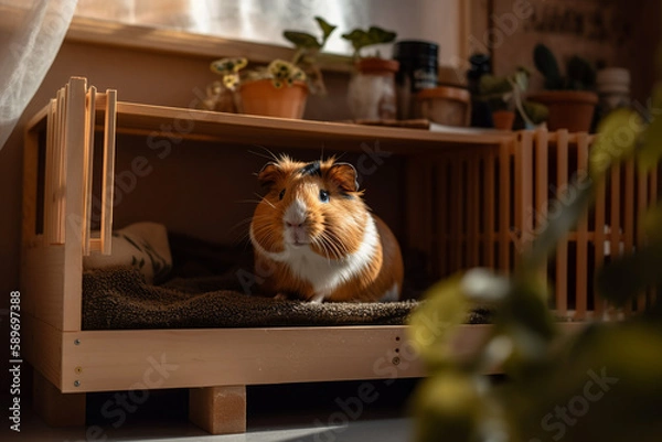 Fototapeta Adorable animal rodent navigates through an obstacle course with excitement, jumping over hurdles and weaving through tunnels. Generative AI