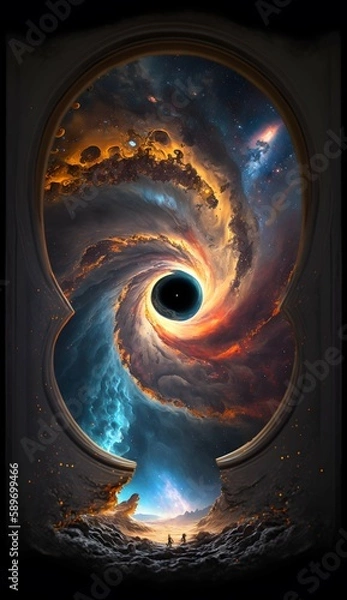 Fototapeta  a swirly galaxy with a black hole and stars in the center, generative ai