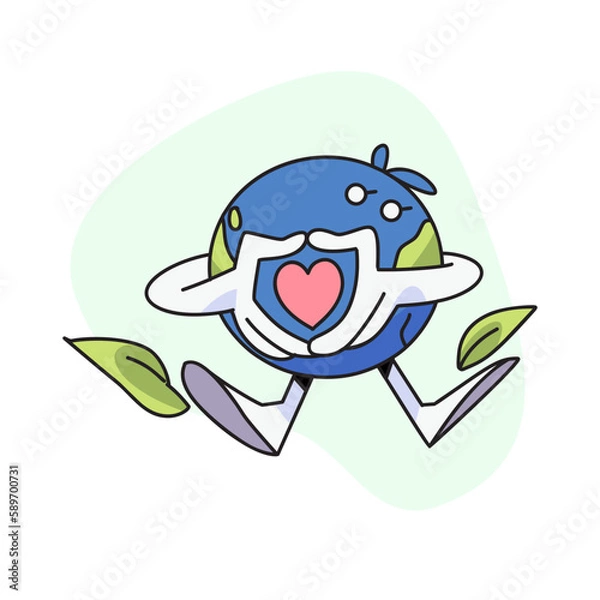 Obraz flat vector illustration, cute globe doing heart pose.