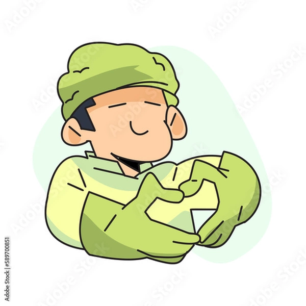 Obraz flat vector illustration, doctor doing heart pose