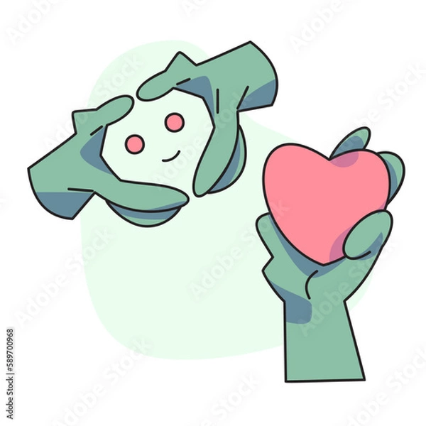Obraz flat vector illustration, cute hands holding a heart