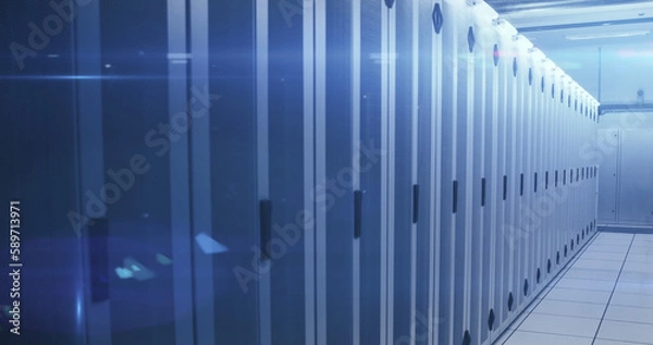 Fototapeta Blue lights over computer servers in server room