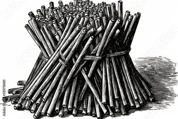 Fototapeta pile of firewood logs stacked neatly in a forest clearing. Generative AI