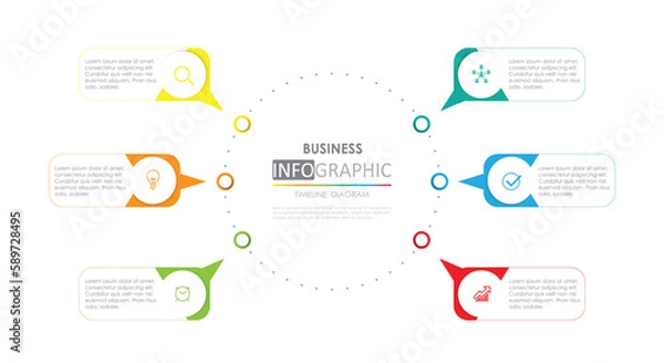 Fototapeta timeline chart mindmap roadmap project. diagram chart Infographic template for business. 6 step modern Timeline diagram with mindmap presentation vector timeline roadmap infographic.