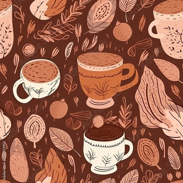 Obraz Boho coffee latte illustration seamless background generative AI