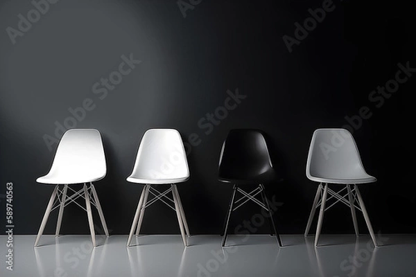Fototapeta Three white chairs and one black , leadership concept. Generative AI