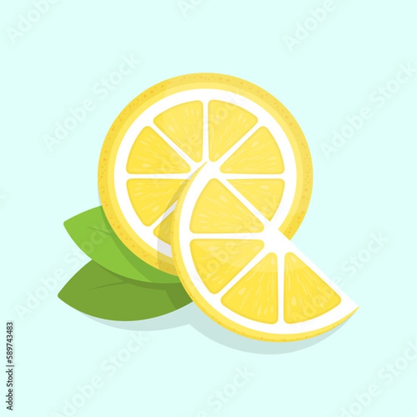 Fototapeta Lemon flat illustration. Stylized vector drawing in yellow, green and blue colors. Best for web, print, advertising, logo creating and branding design.