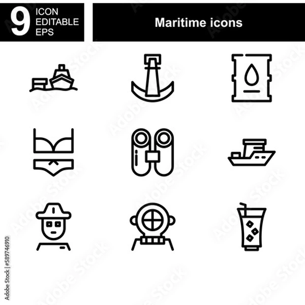 Fototapeta maritime icon or logo isolated sign symbol vector illustration - Collection of high quality black style vector icons 
