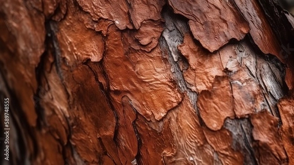 Obraz Background of red smooth sequoia bark. Created with Generative AI tools.