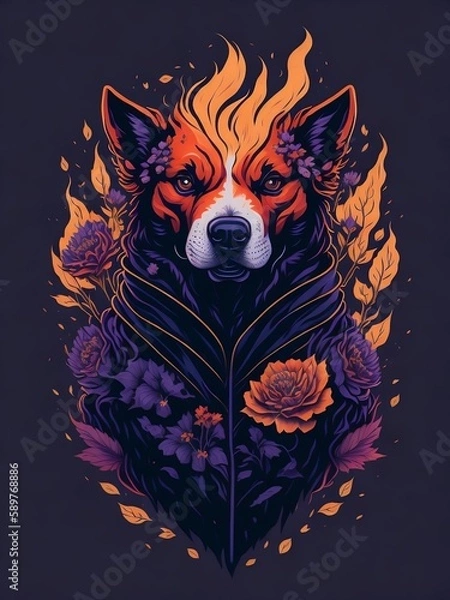 Obraz Dog with flowers, Created using generative AI
