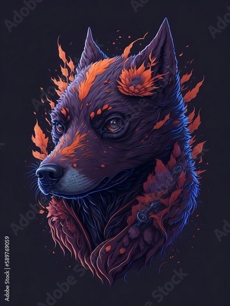 Fototapeta Dog with flowers, Created using generative AI