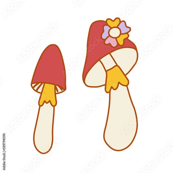 Fototapeta Mushroom in the style of the 70s. Psychedelic abstract hippie style.