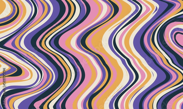 Fototapeta Psychedelic swirl groovy poster. Psychedelic retro wave wallpaper. Liquid groovy background. Vector design illustration.