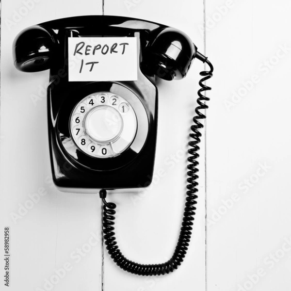 Obraz Retro telefon z komunikatem report it
