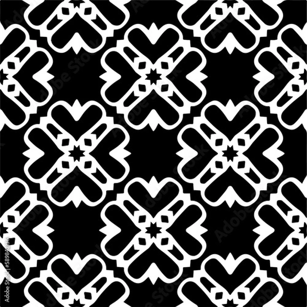 Obraz Black and white abstract patterns.Seamless monochrome repeating pattern for web page, textures, card, poster, fabric, textile.