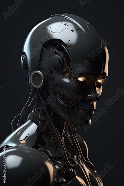 Obraz Dark AI robot portrait. generative ai