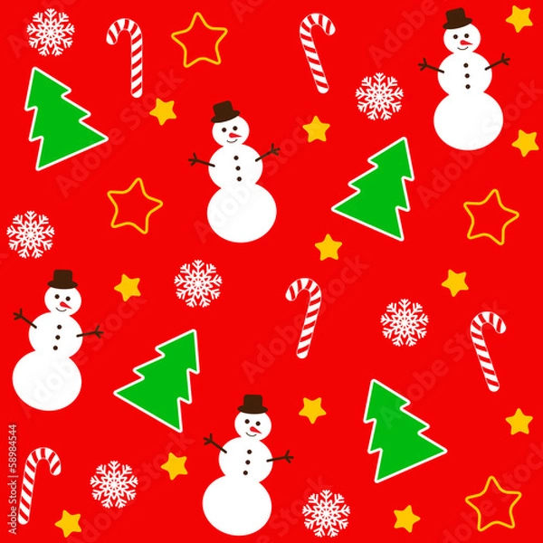 Obraz Christmas pattern with tree and snowman