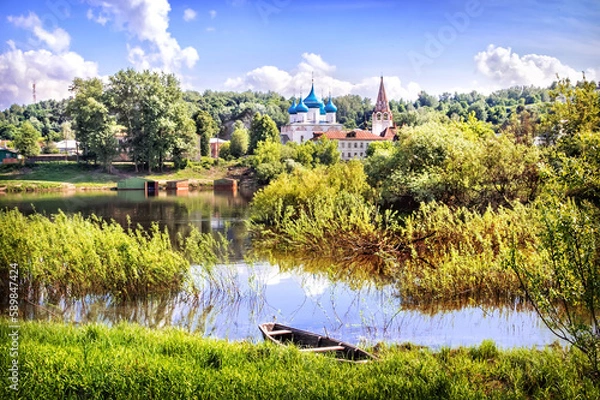 Obraz Summer landscape on the Klyazma river and Annunciation Cathedral, Gorokhovets