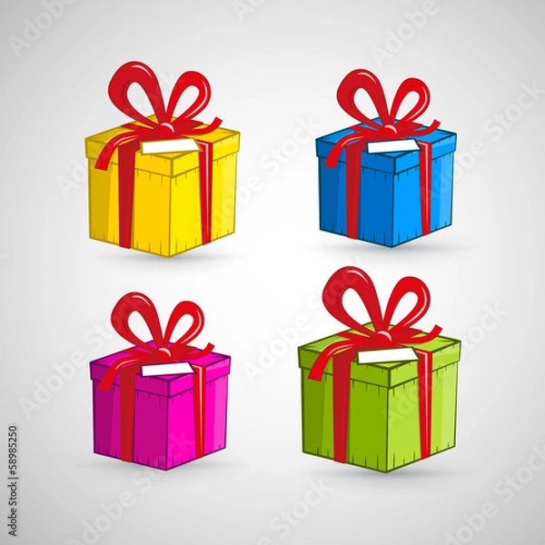 Obraz Colorful Vector Present Boxes Isolated on White Background