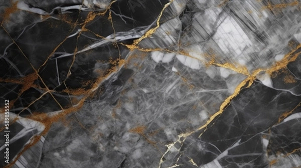 Obraz Natural gray marble texture background with golden inserts. Based on Generative AI