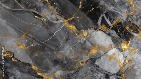 Fototapeta Natural gray marble texture background with golden inserts. Based on Generative AI