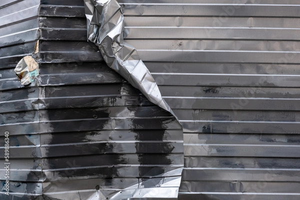 Obraz Dirty corrugated metal crumpled fence