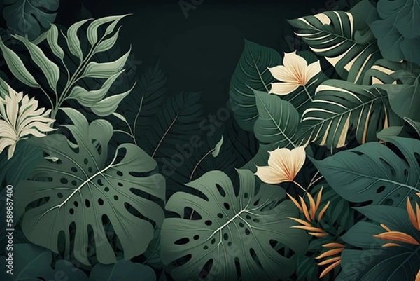 Fototapeta Lush Tropical Floral Leaves with Copy Space generative ai