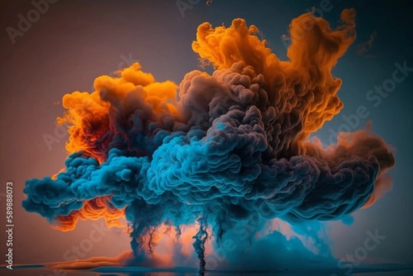 Fototapeta Blue and Orange Smoke Clouds on Black Background generative ai