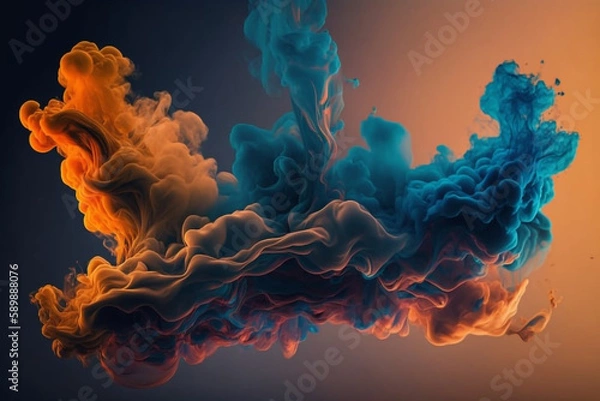 Fototapeta Blue and Orange Smoke Clouds on Black Background generative ai