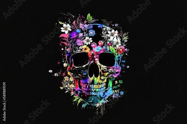 Obraz skull and flower,skull with flowers,skull and roses,human skull