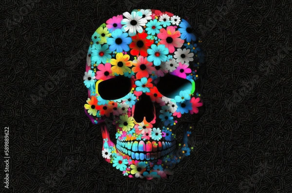 Obraz skull and flower,skull with flowers,skull and roses,human skull