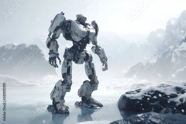 Obraz huge robot on ice, Generative AI
