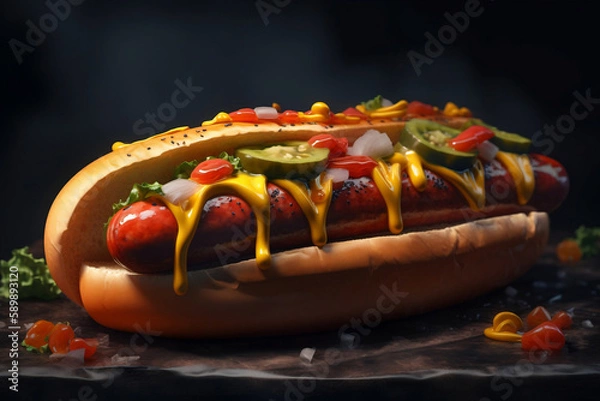 Obraz hotdog with mustard, Generative AI