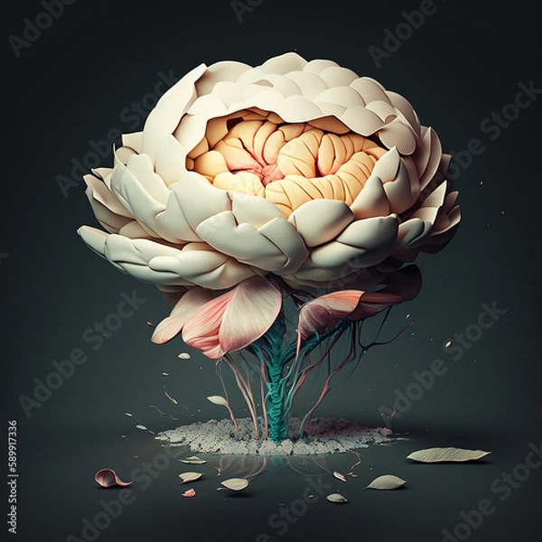 Fototapeta Floral brain design. Created using ai generative. 