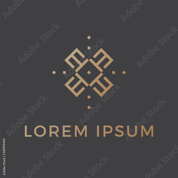 Obraz Letter E X Gold with dark grey background Abstract symbol in ornamental navajo logo square